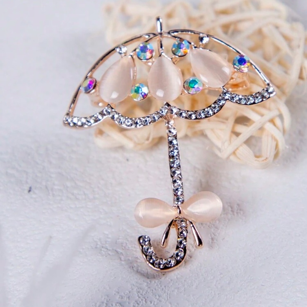 Cat’s Eye and Rhinestone Umbrella Brooch